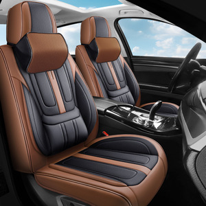 Fundas de Asiento de Coche de Cuero Transpirable para las Cuatro Estaciones, Universales, de Lujo, Impermeables, Color Marrón, Juego Completo para 5 Plazas, Venta al Por Mayor 2025 - Product Image 1