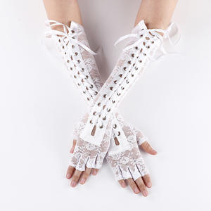 Guantes Sexys de Encaje Floral para <span class=keywords><strong>Mujer</strong></span>, Medios Dedos, Largos hasta el Codo, con Cordones, Estilo Steampunk, para Disfraces de Fiesta, Calentadores de Brazos, Mitones Sexys con Cinta para Club - Product Image 1