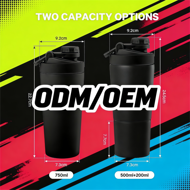 ODM/OEM 500/750ml Stainless Steel Protein Shaker Bottle with Storage Compartment, Leakproof Gym Shaker for Pre Workout, BPA Free