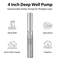 Pompe submersible multi-étages 4 pouces en acier inoxydable 304 pour puits profond, haute pression, pour l'agriculture et la maison