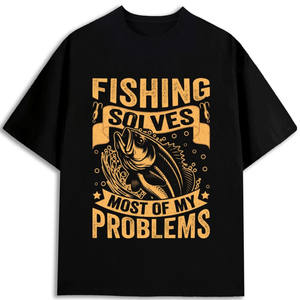 Camiseta para hombre con estampado serigrafiado de manga corta, 100% algodón, corte regular, ecológica, con la frase: Fishing Solves Most Of My Problems - Product Image 1