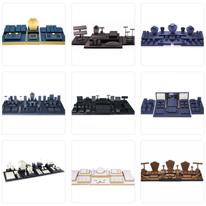 Newly Luxury Custom Microfiber Navy Blue Jewelry Display Sets for Earrings <b>Ring</b> <b>Necklace</b> Jewelry Display Stand Sets - Product Image 2