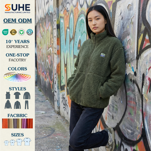 Veste en polaire sherpa vintage SUHE, coupe ample, fermeture éclair intégrale, col montant, manteau d'hiver chaud, doublure en coton pelucheux texturé effet ourson - Product Image 3