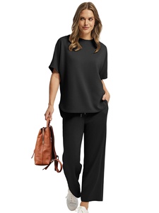 Completo Estivo da <span class=keywords><strong>Donna</strong></span> Due Pezzi, Pantaloni Larghi Oversize, Top Casual con Scollo Rotondo, <span class=keywords><strong>Abbigliamento</strong></span> da Spiaggia e Vacanza - Product Image 3