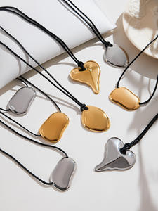 Vintage Waterproof Stainless Steel 18k PVD Gold Plated Geometric Irregular Pendant <strong>Leather</strong> Cord Chain <strong>Necklace</strong> for Women <strong>Men</strong> - Product Image 5