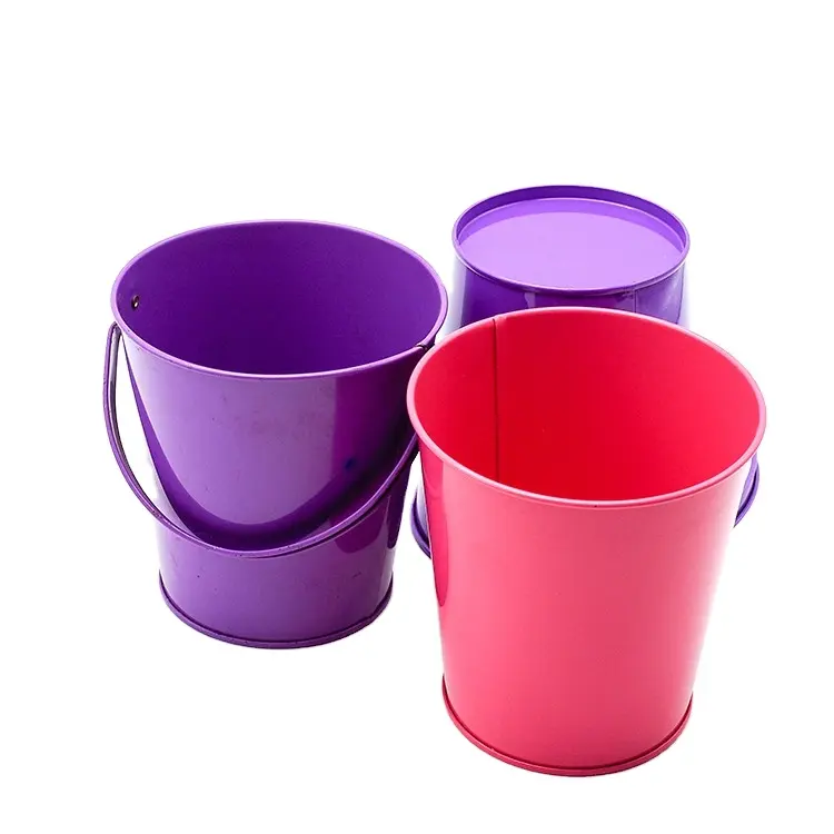 Custom Design Solid Color Round Small Tin Bucket as kids toy