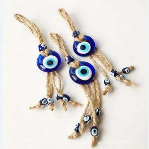 トルコ手織り麻ロープ水滴スタイル青いガラス目ペンダント悪眼チャームアールデコデザイン吊り装飾 - Product Image 6