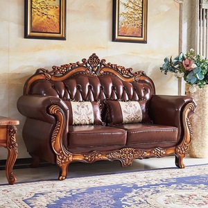Juego de Sofás de Piel Estilo Europeo y Americano Combinación 123 para Sala de Estar con Tallado en Madera Maciza de Lujo en Cuero de Vaca de Primera Capa para Espacios Grandes - Product Image 4