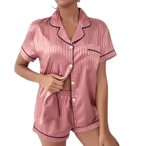summer home casual pajama custom Two piece set lady sleepwear night dresses for woman shorts pajamas set for women