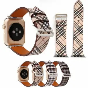 Ivanhoe Geruit Textuurband Voor Apple Watch Band, Dames Comfortabele Bloemen Lederen Horlogeband Polsband Voor Iwatch Serie 4 3 2 1