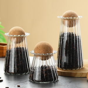 Botella de café de vidrio de borosilicato acanalado al por mayor con tapa de corcho esférica, hermética, <span class=keywords><strong>para</strong></span> almacenamiento de granos, decantador cónico, OEM personalizado <span class=keywords><strong>para</strong></span> despensa - Product Image 2