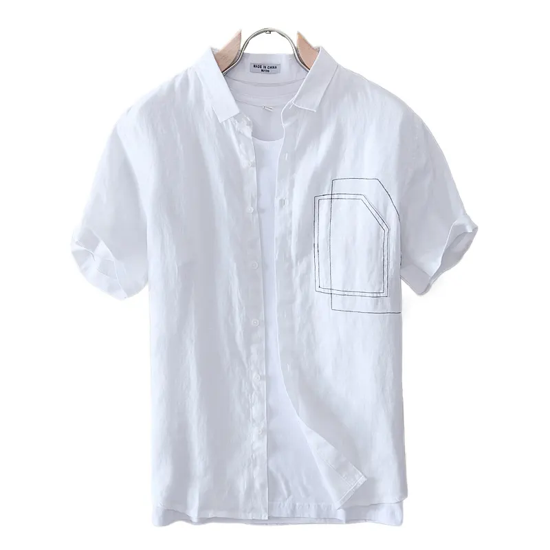 Japanese men's simple short sleeve shirt summer clothes on thin clothes. Casual loose half-sleeved plain linen shirt jacket