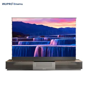 OEM Luxury Wupro R20 Modern Laser TV Cabinet 100/120inch Large Storage With Floor Rising Screen Motorized Smart Tv Stand Cabinet