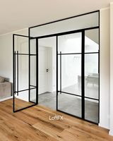 Porte d'entrée extérieure française ultra-mince en acier et verre, minimaliste, isolante thermiquement, insonorisée, antivol, à économie d'énergie