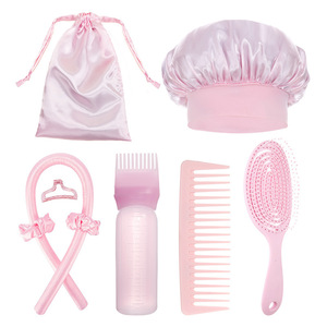 Ensemble de Soins Capillaires Rose Neuf Pièces : Bonnet de Nuit, Peigne Coiffant, Brosse, Épingles à Cheveux, Outils de Coiffure Rose Princesse - Product Image 5