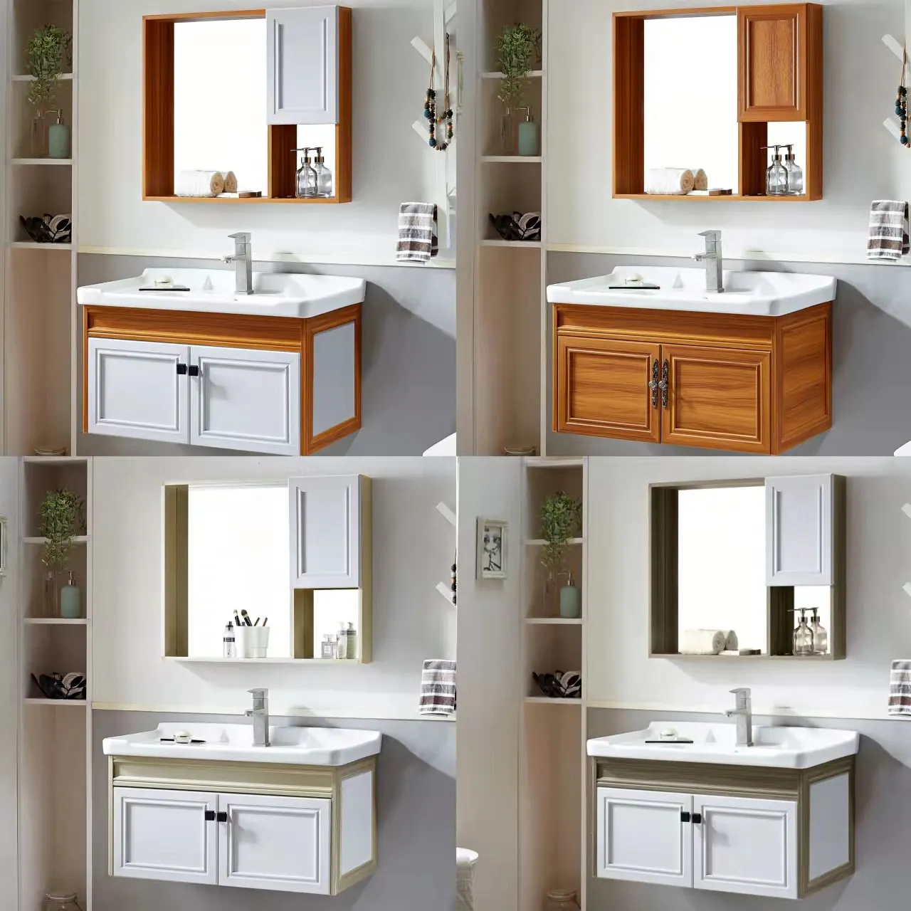 Vanity kabine ucuz duvara monte banyo lavabo vanity ahşap renk mobilya granit banyo