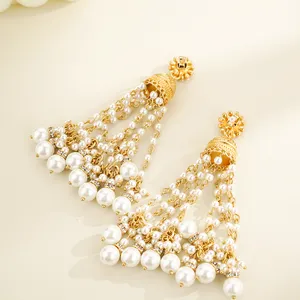 Vintage Round Geometric Drop Earrings For Women Long Statement Tassel Mini Beads Dangle Party Jewelry Trending New White