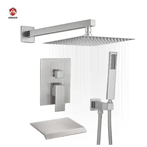 Wholesale Brushed Nickel Ceiling Mount 10-16 inch Rainfall Rain Stainless Steel 304 Shower Mixer Set For Bathroom
