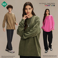 Kaos Lapisan Dasar Pria & Wanita Model Vintage Trendi Musim Gugur/Dingin 2025, Bahan Katun Lengan Panjang, Benang Ganda 275g, Batik Polos