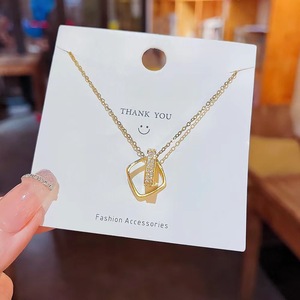 <span class=keywords><strong>Hifive</strong></span> Fashion Femmes Plaqué Or Anneau Fermoir Pendentif Hip Hop Chaîne En Acier Inoxydable Collier Réglable - Product Image 1