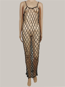 Robe de plage longue en crochet ajouré avec perles brillantes, cache-maillot de bain, paréo, tenue de plage pour femme - Product Image 4