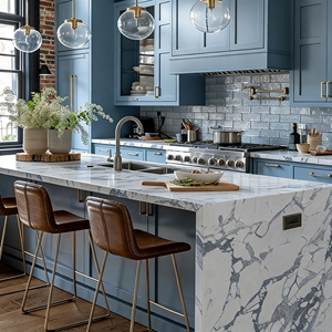 Armoires de cuisine modernes en pierre de dalle bleue personnalisées BALOM, plan de travail en quartz, cuisine, imperméable, écologique, itchen-abinet - Product Image 3