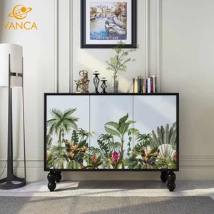 Aparador de Madera Maciza de Roble Negro con <span class=keywords><strong>Puertas</strong></span> <span class=keywords><strong>Corredizas</strong></span> Redondeadas de Estilo Mid-Century <span class=keywords><strong>para</strong></span> el Comedor o la Entrada - Product Image 2