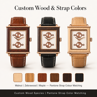 Montre-bracelet rectangulaire en bois personnalisée OEM ODM avec plusieurs cadrans, bracelet en cuir grain crocodile, marque privée