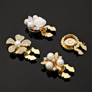 Luxury Floral Pearl Flower Butterfly <b>Button</b> Clip Metal <b>Buttons</b> Cover With Rhinestones And Pearls For Women Clothing Decoration - Product Image 3