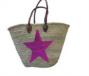 Panier artisanal à sequins en polyester et paille naturelle, fermeture à boucle, style tendance, usage quotidien, fabriqué en MA - Product Image 1