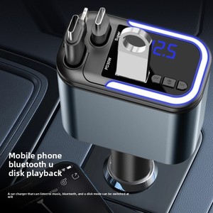 Chargeur de voiture multifonctionnel pour allume-cigare, charge rapide, lecteur <span class=keywords><strong>MP3</strong></span>, lecteur USB Type-C, lecture de musique, télescopique - Product Image 1
