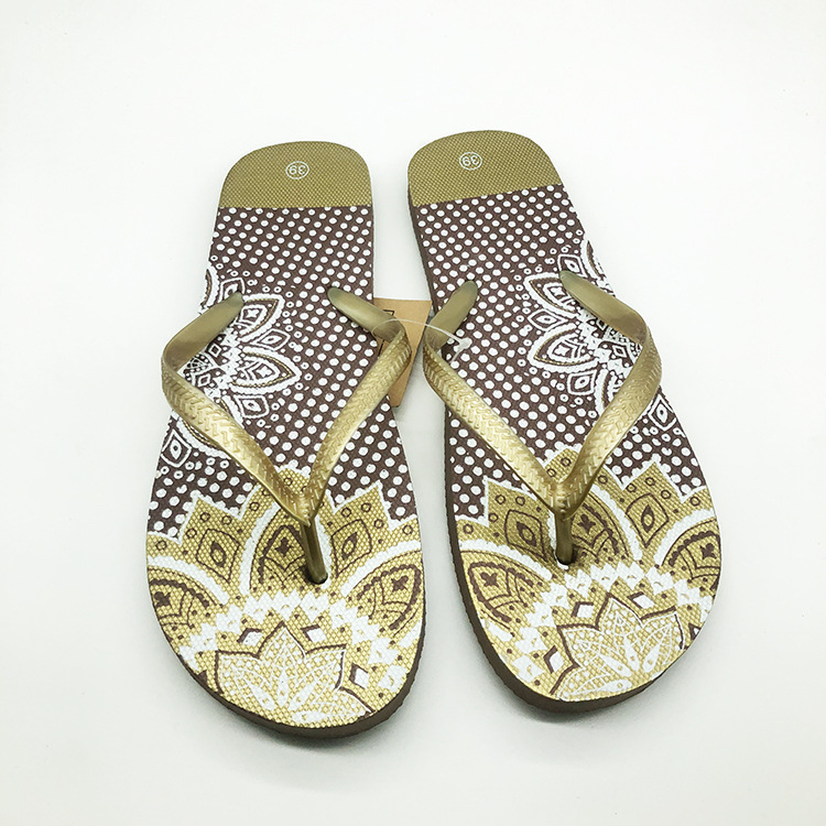 OEM PE Sole PVC Printed Summer Beach Flip-flops Indoor Outdoor Women Slippers