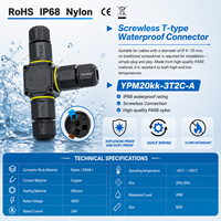 Connecteur rapide sans vis en T étanche IP68 M20 2 broches 3 broches pour raccordement de câbles extérieurs