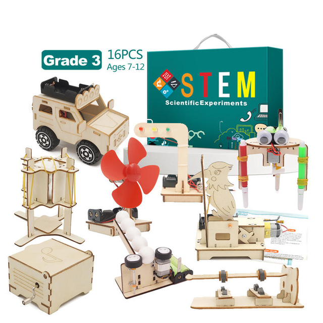 Handmade Learning Machines Blocks Model Building Toys Wooden Stem Puzzle Toy Stem Kits for Kids