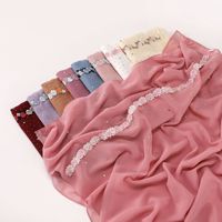 Hijab Chiffon Mutiara Berhias Rhinestone dengan Renda dan Berlian untuk Wanita 175*70cm Gaya Etnik Syal Mewah