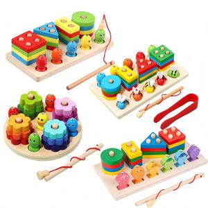 Montessori Geometric <b>Blocks</b> Fishing Wooden Color <b>Shape</b> Recognition Sorting Stacking Toys - Product Image 1