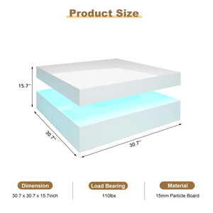 Mesa de Centro de Alto Brillo con Luz LED RGB, Diseño Moderno de Dos Niveles, Directo de Fábrica con Certificación ISO9001 - Product Image 4