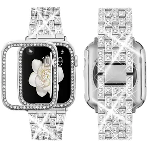 יוקרה עבור אפל שעון תכשיטים בלינג יהלומי מתכת להקת שעון לשלב מחשב מקרה עבור iwatch רצועת פגוש מגן שעון כיסוי