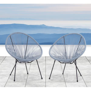 Silla de Patio Estilo Papasan, Azul Grisáceo, Aluminio y Ratán, Silla de Jardín para Exteriores, Diseño Contemporáneo - Product Image 2