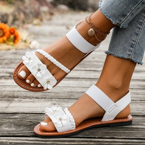 Sandalias Romanas Planas de Verano para Mujer, con Apliques Florales, Banda Elástica en el Tobillo, Talla Grande, para Uso Diario, Playa y Aire Libre - Product Image 4