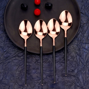 <b>Rose</b> <b>Gold</b> Plated Stainless Steel Spoons Long Handle Modern Design <b>Mirror</b> Finish For Party Dinner Utensils - Product Image 1