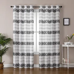 OWENIE Bedroom Grommet Jacquard Curtains Window Panel 3d Embossed Printing Curtain For Home