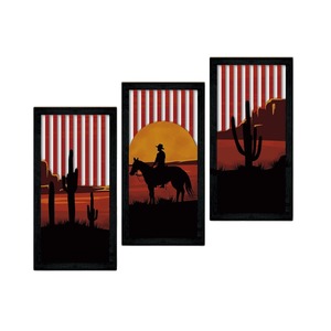 Panneau mural en bois style western américain rétro, motif cactus du désert, décoration intérieure en bois ajouré, rectangle en bois de laurier bronze - Product Image 5