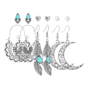 Ensemble de boucles d'oreilles ethniques bohèmes en argent, bijoux géométriques perlés pour femmes, accessoire toutes saisons - Product Image 4