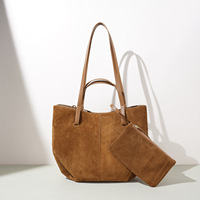 Sac fourre-tout en cuir véritable de luxe fait main, style minimaliste, luxe discret, double anse, sac à bandoulière pour femme avec pochette