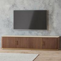 Meuble multimédia moderne de luxe pour salon, placage de noyer, unité de divertissement, finition travertin, plateau en pierre frittée, bois