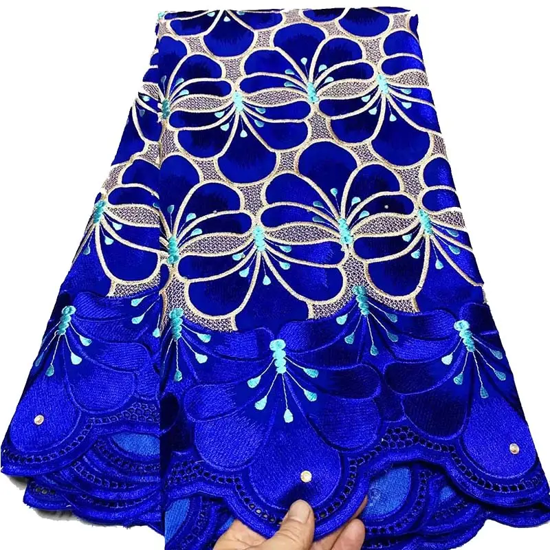 cotton lace embroidery heavy Swiss voile laces royal blue