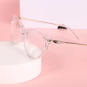 Transparent Color High Quality Women Eyewear Acetate With Metal Optical Frame Glasses Eyeglasses 2024