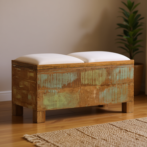 Panca Contenitore in Legno Massello di Recupero 31.5x15.7x15.7 Arredamento Soggiorno Design Rustico Antico - Product Image 2