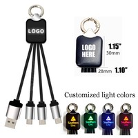 Cadeau OEM en promotion câble de chargement 3 en 1 porte-clés forme carrée lumière LED câble de chargement câble usb lumineux avec porte-clés